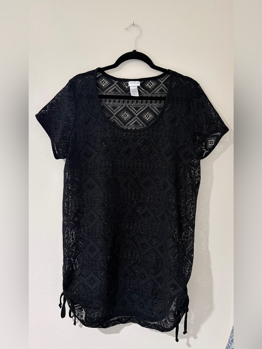 Black Lace Short Sleeve bathing suit cover up